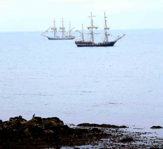 Earl of Pembroke (foreground) moored in Scotsman's Bay and Kaskelot on her way to Dun Laoghaire Harbour in advance of Dublin Port's Riverfest on the River Liffey this weekend
