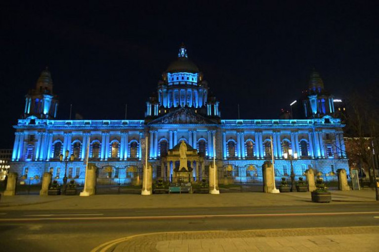 Belfast's City Hall was lit up in blue as a tribute the healthcare workers