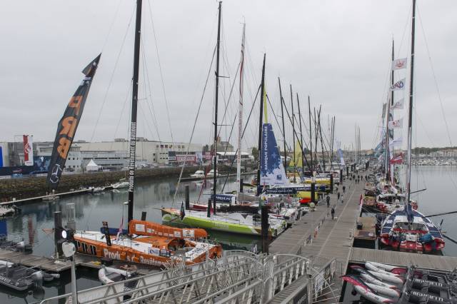The first ever Irish entry in the race is pictured above second boat in on the port hand of the Vendee Globe pontoon. 