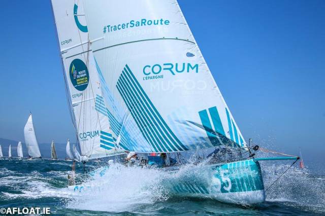 Nicolas Troussel sailing his Class 40 Corum in the 2018 Round Ireland race off Wicklow in July. No single ocean race has seen so many entries in one class as next month's Route du Rhum Class 40 fleet in which Troussel's Corum is a front-runner